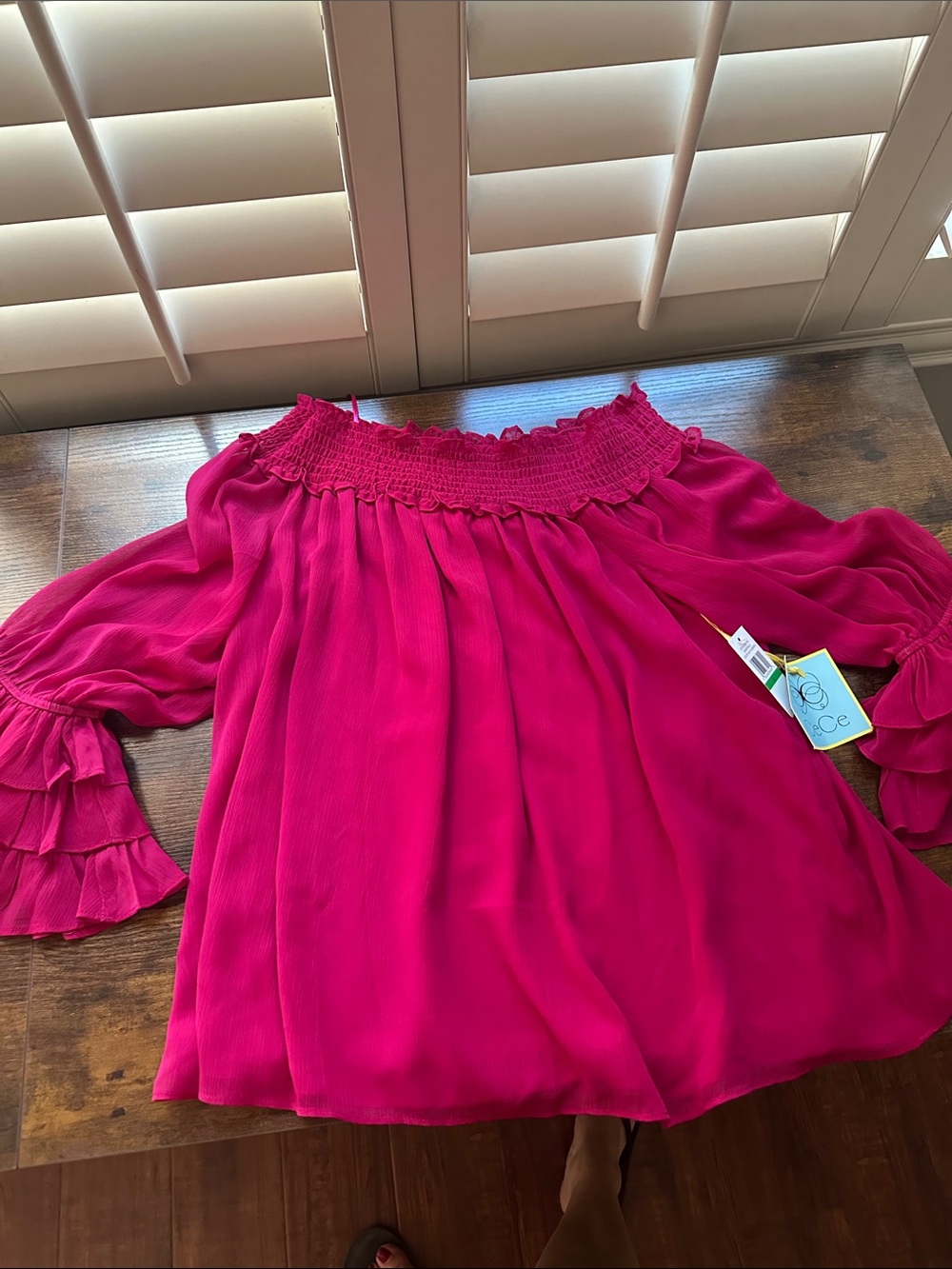 CeCe Bright Fuchsia Off-Shoulder Ruffle Blouse